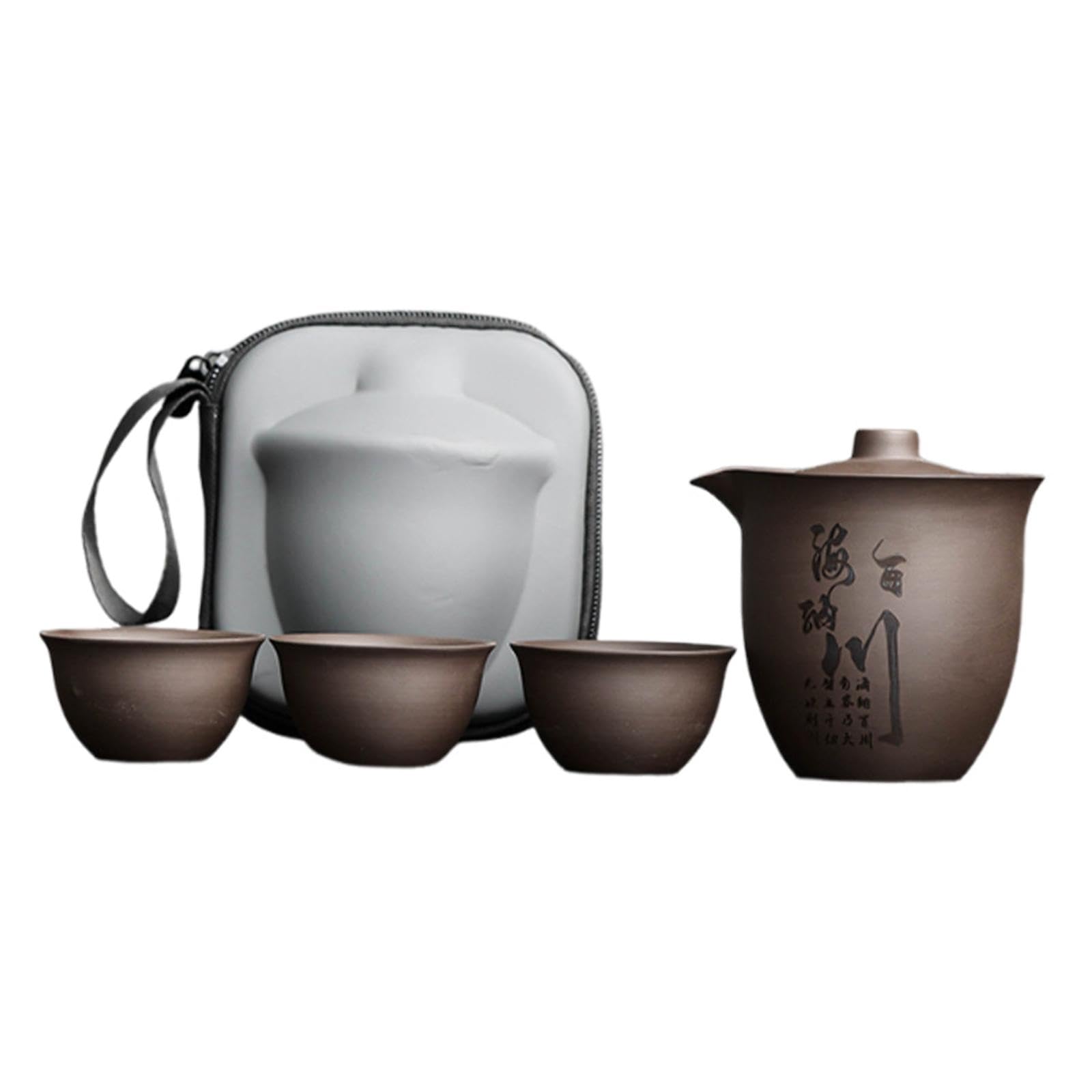 Menolana Travel Porcelain Tea Pot Set with 3 Teacups Sleek with Carrying Bag Portable Kungfu Teapot Set for Birthday Gift Picnics Home, Hai