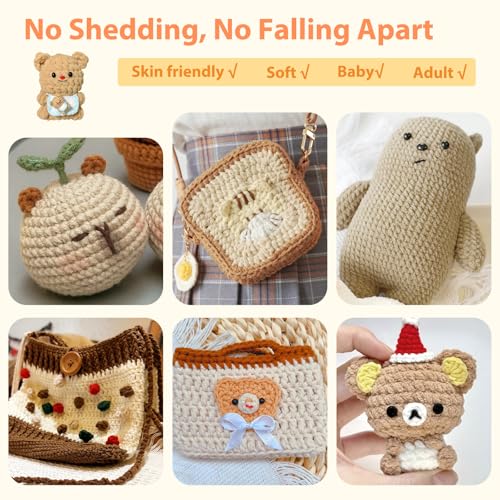 Image of Coopay Chenille Yarn for Crocheting, 8 Pack Medium Weight Yarn - CYC #4 - Total 520yd, Soft Crochet Yarns for Plush Toys, Blankets, Scarves (Khaki)