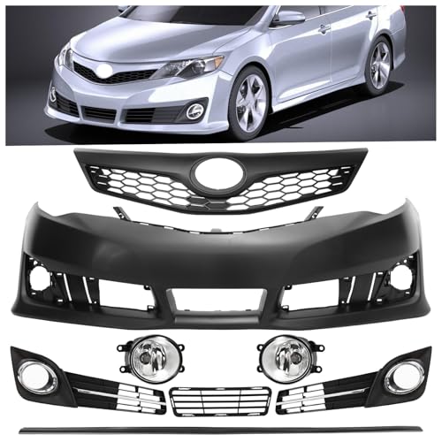 PENSUN Front Bumper Upper and Lower Grilles Fit for 2012-2014 Toyota Camry SE Sport Sedan W/Fog light Black Front Bumper Grill Assembly