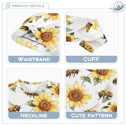 JUNZAN Cartoon Cute Bees Sunflowers White Little Boys Sweatshirt Hoodie Crewneck Fall Tops Shirts Sports 4T3