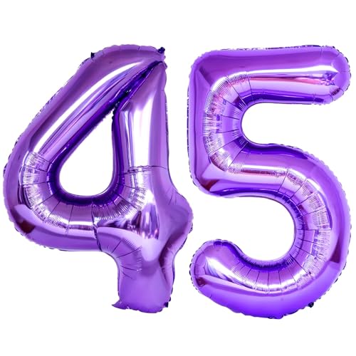 Image of Number 45 Purple Balloons 40 Inch Giant Purple Foil 45 Helium Balloons for 45th Purple Birthday Party Supplies 45th Anniversary Events Decorations