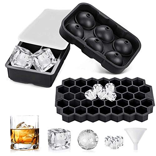 Newdora Ice Cube Trays, 3 Pack Silicone Ice Cube Tray with Lids, Sphere