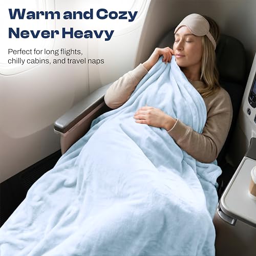 Image of EverSnug Travel Blanket and Pillow - Premium Soft 2 in 1 Airplane Blanket with Soft Bag Pillowcase, Hand Luggage Sleeve and Backpack Clip (Ice Blue)
