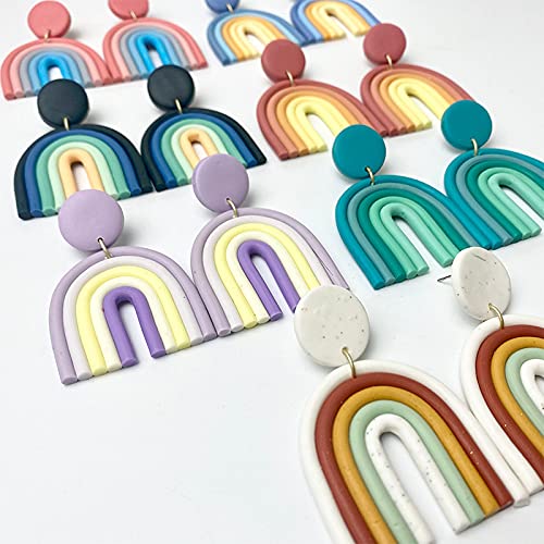 Bohemian Layered Polymer Clay U Shape Rainbow Earrings Lightweight Statement Thick Chunky Rainbow Handmade Ceramic Clay Dangle Earrings for Women Girls Birthday Jewelry Gift4