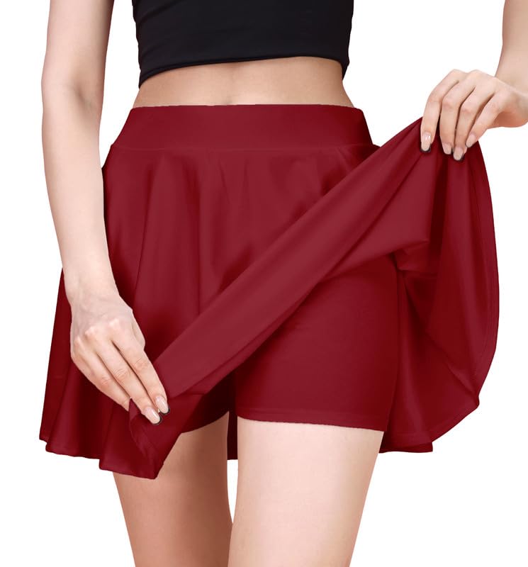 Image of TRENDMALLS Girl's /Women's Classic Stretchy All Time Trendy Mini Skater Knee Length Solid Skirt Women Girls