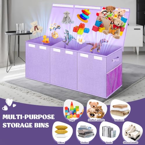 Image of Extra Large Toy Box with Lids, Collapsible Storage Bin, 38 inchx16 inchx14 inch, Purple