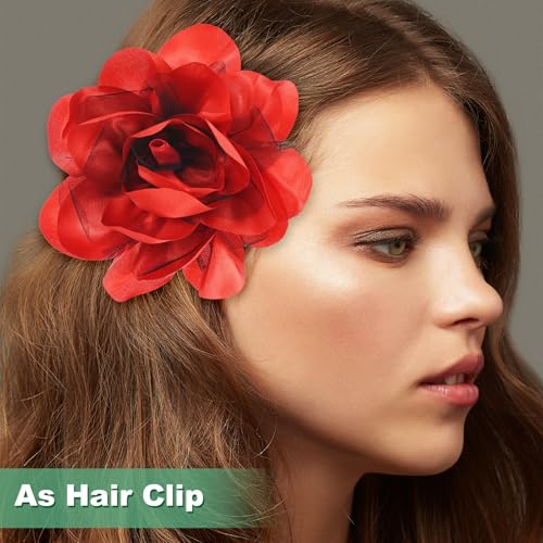 Image of M METERXITY Large Women's Brooches Lapel Pin, Lapel Pins Dainty Satin Fabric Big Camellia Flower Hair Clip Dancer Pin Up for Hats /Parties /Clothes