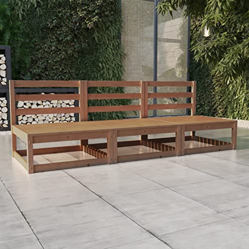 Iiaky Sofá de jardín de 3 plazas marrón Madera Maciza de Pino Muebles Jardin Exterior Terraza Exterior Sofa Rinconera