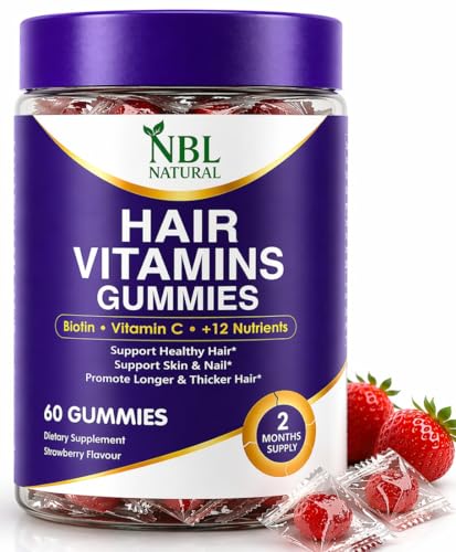NBL Natural Hair Vitamins 60 Gummies Supplement with Vitamin C Biotin & Folic Acid Supports Hair Growth Hair Loss Healthy Hair Skin & Nails | Hair Multivitamins Supplements for Men Womens