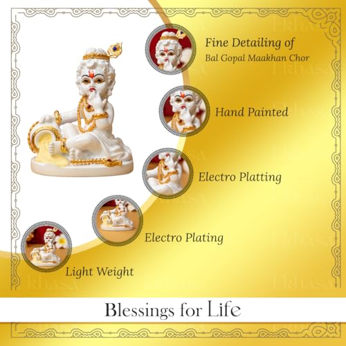 Image of Ekhasa Bal Gopal Murti (8.5 cm) | Laddu Gopal Murti for Pooja Room | Resin Baby Krishna Idol for Home | Bal Krishna Idol | Sri Krishna Idols Gift | Makan Chor Idol