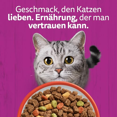 WHISKAS Trockenfutter für ausgewachsene Katzen 5 x 800g mit Rind