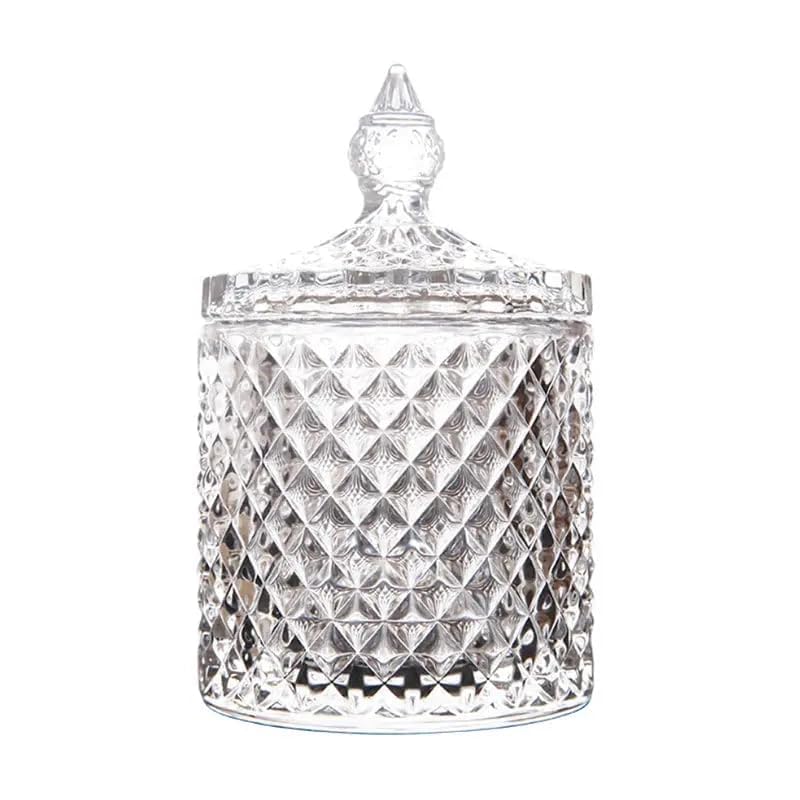 Image of Glass Candy Jar with Lid Crystal Pop Jar Set OF 1 Decorative Candy Bowl, Cookie, Jewellery Dish, Covered Cendy Jars, Small Glass Jars for Buffet, Kitchen, Home, Office Desk