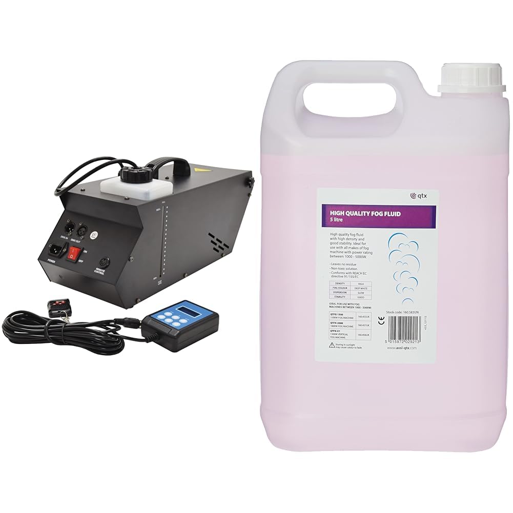 QTX | HZ-800 Haze Effects Machine | 800W | 12,000 cu.ft (340m³) per minute & Long Lasting Smoke/Fog Fluid for DJ & Party Effect | 5 Litres