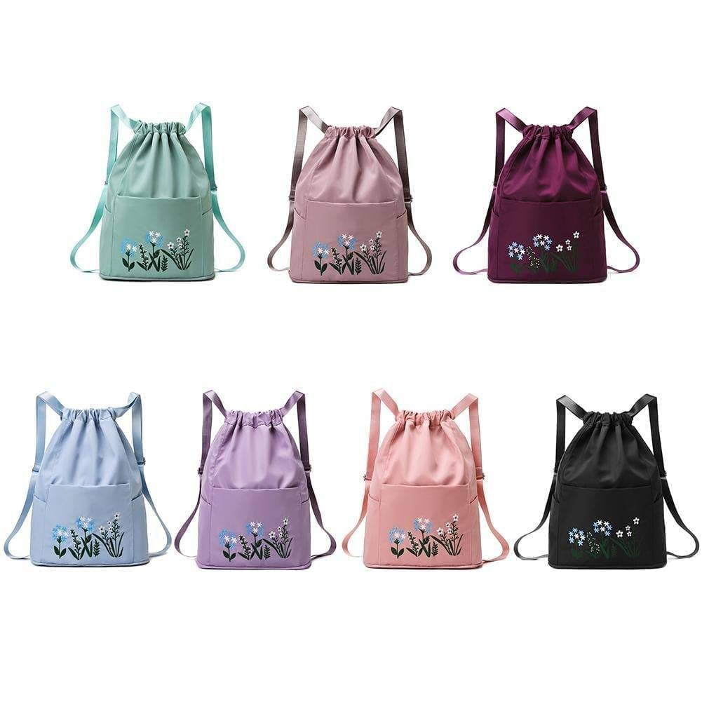 Krupasadhya Travel Drawstring Bag Waterproof Flower Print Fold able Embroidery Design Drawstring Backpack for Outdoor Bag Foldable Design Bag For Women(MAROON,PACK OF 1) (sky blue) 1