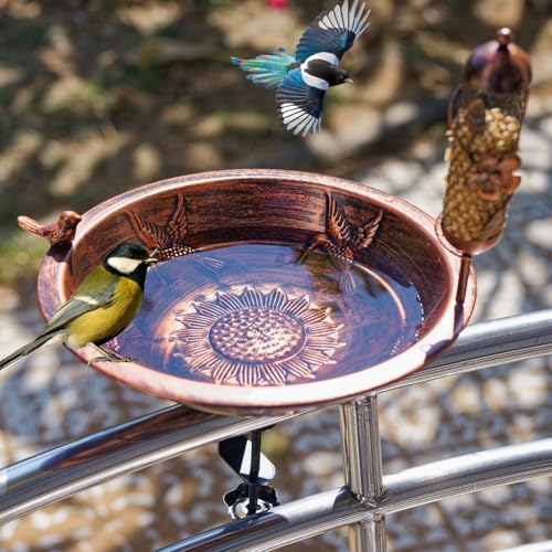 DREAMSOUL 13' Deck Bird Bath with Adjustable Clamp, Hummingbird Bird Baths for Outdoor Detachable Unheated Birdbath Bowl for Railing Balcony Decor