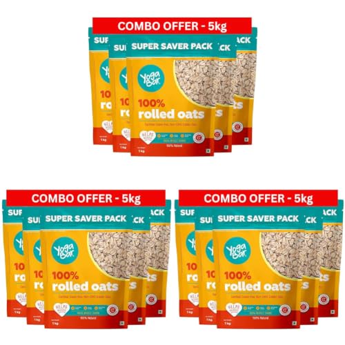 Image of Yogabar 100% Rolled Oats 1kg, Pack of 15 | Premium Golden Rolled Oat, Gluten Free Oats with High Fibre