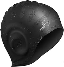 بونيه سباحة سيليكون مع واقي للأذن بتصميم ثلاثي الأبعاد مقاوم للماء للبالغين من دولفين