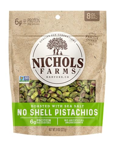 Image of Nichols Farms Roasted with Sea Salt No Shell Pistachios, Kosher, USDA Certified Organic, Non-GMO, 6 Oz (Pack of 3)