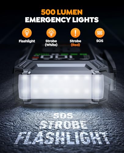 Image of YaberAuto 10-in-1 Jump Starter with Air Compressor 6000A 150PSI Car Battery Jump Starter (All Gas /10L Diesel) 12V Jump Box Car Battery Jumper Starter Portable Jumper Cables, 150W DC, Gloves, Lights