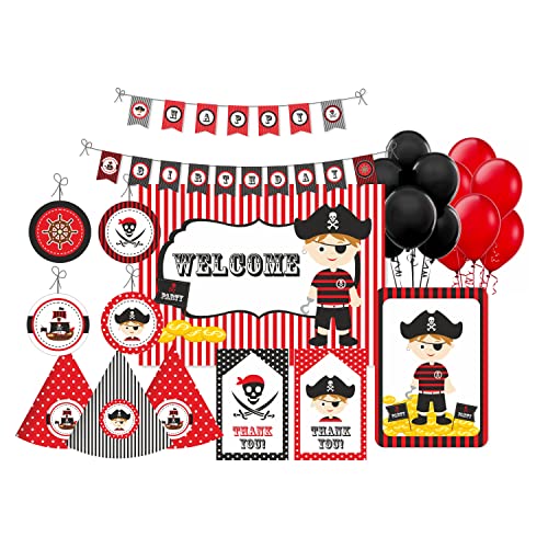 Image of Pretty Ur Party Pirate Party Decorations Kit - 80 pcs Includes Banner, Balloons, Thank You, Centerpiece, danglers, Party Supplies, Pirate Birthday Decor, DIY Pack for Girls Boys Kids