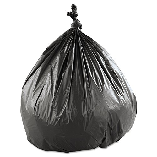 Image of Inteplast Group High-Density Interleaved Commercial Can Liners, 45 gal, 22 microns, 40 inch x 48 inch, Black, 25 Bags /Roll, 6 Rolls /Carton | Extra Heavy Plus Duty, Star-Sealed Bottom, 22 mic