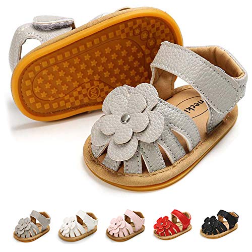 La Mejor Selección de Sandalias planas piel para comprar online. 37 Babelvit - Sandalias planas de piel sintética con puntera cerrada para bebés, diseño de flores, A-Gris, 12-18 Meses M Niñito