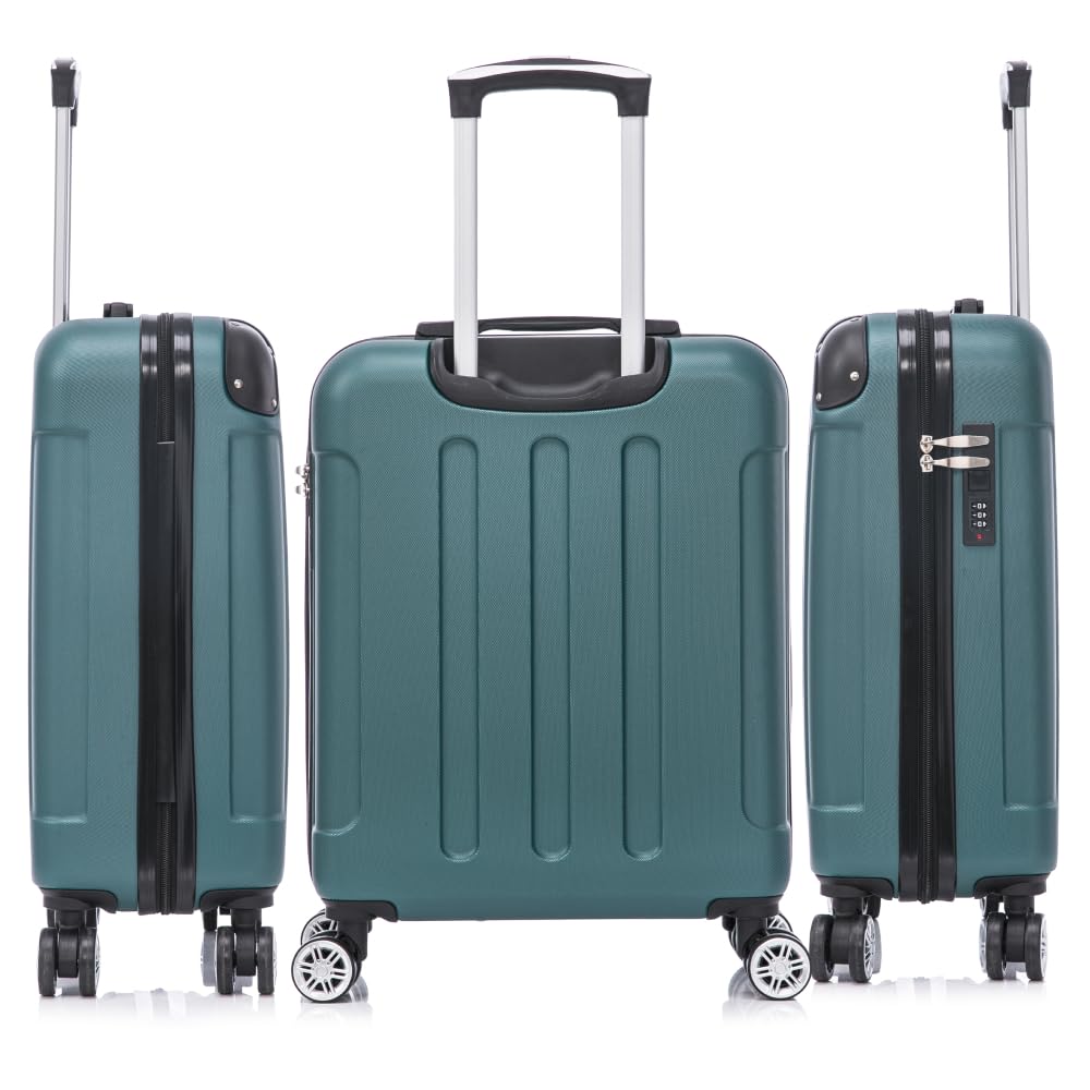 RAYKONG Maleta Cabina ABS 55x40x20cm (44L) - Maxima aprovechamiento de Capacidad - 4 Ruedas Giratorias Dobles con 360ª - Candado Incrustado - Verde