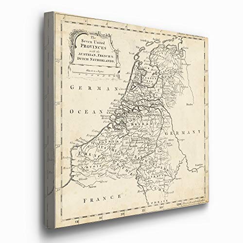 正方形キャンバス壁アート 抽象アート すぐに掛けられる モダンなホーム&オフィスの装飾 ヴィンテージマップ&建築 プレミアムストレッチキャンバス ヴィンテージホームデコレーション オランダの地図 10×10インチ [2]
