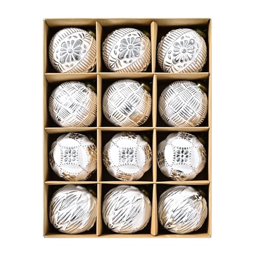 クリスマス ボール オーナメント SVNVIOZ 北欧風 12個セット 8㎝ シルバー・ホワイト ボール クリスマスツリー 飾り 豪華 多種類 おしゃれ デコレーション