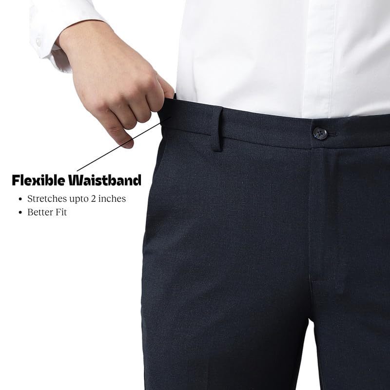 Image of SUBTRACT Men 4 Way Stretch Wrinkle Free Slim Fit Formal Trouser in with 2 Inch Flexible Waistband | Men's Trousers for Office Or Party