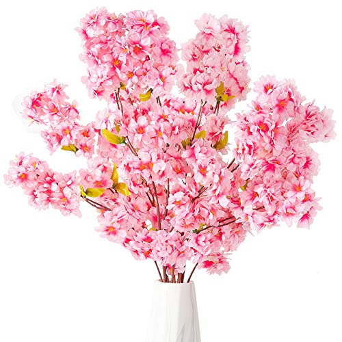 Floralsecret Fleurs de Cerisier artificielles à 4 Branches, 107 cm en Soie Champagne, Fleurs de Cerisier pour Maison, Jardin, Table de Mariage, fête, événement, décoration printanière Cover