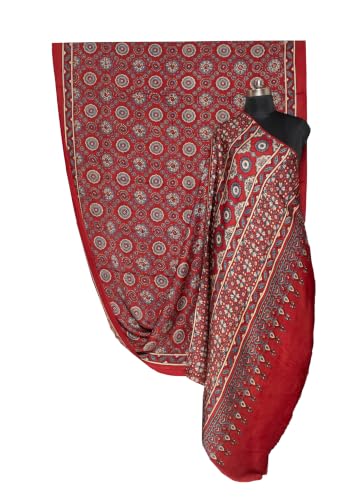 Image of Ethnics of Kutch Womenss Ajrakh Modal Silk Natural Dye Hand Block Print Saree with Blouse Piece - 5.5 Mtr Length