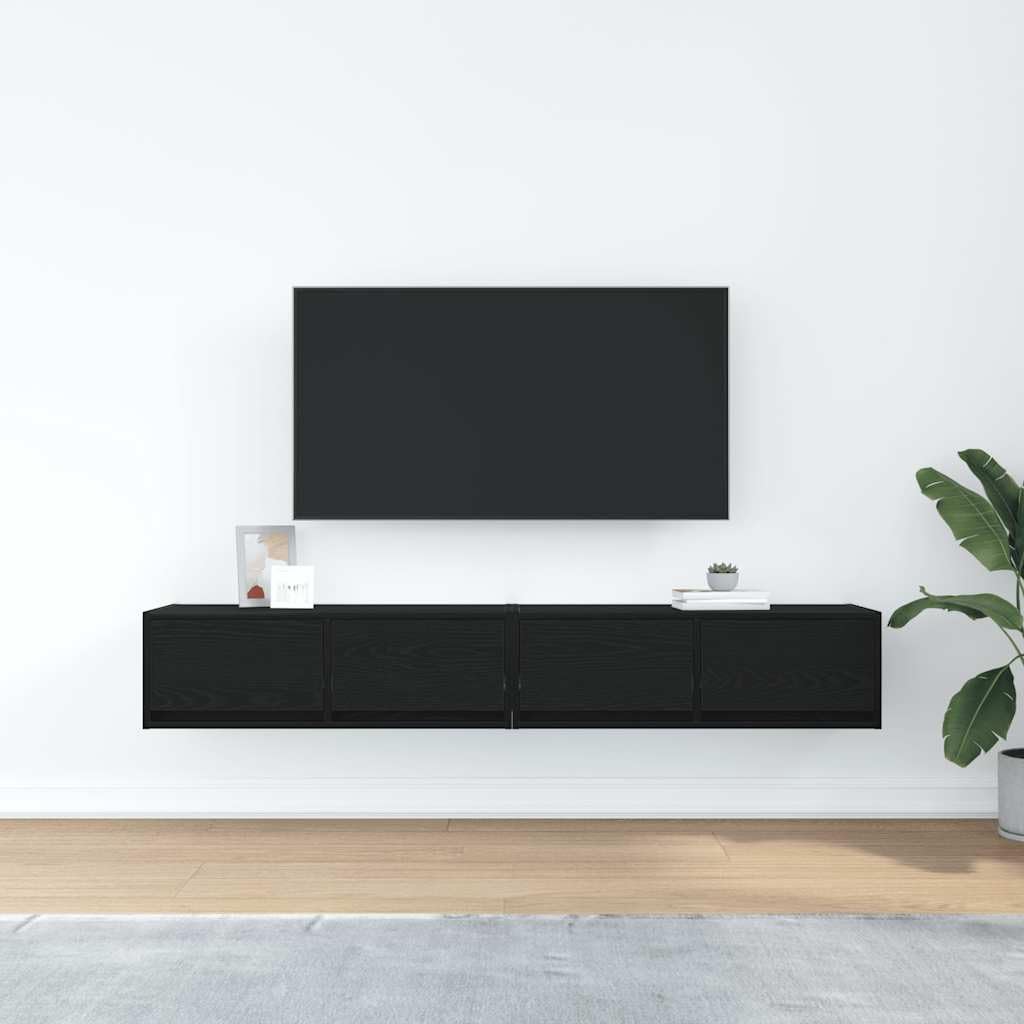 Szafki pod telewizor 2 szt. czarny wygląd dębu, 80 x 31 x 25,5 cm regał wiszący, materiał drewnopochodny, do salonu, sypialni, centrum medialne
