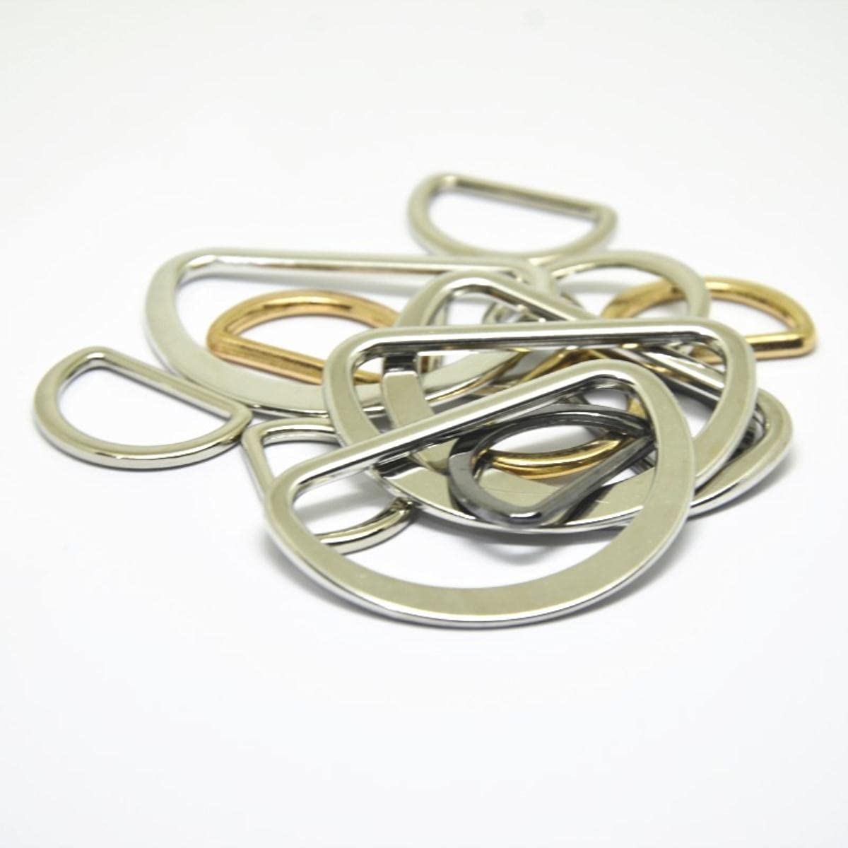50 Uds, Hebilla de Metal de aleación, anillo en D plateado, negro y dorado, medio redondo para zapatos, bolsa, correa, bricolaje, 15/20/25/30/35/40/45 / 50MM-60MM, ORO