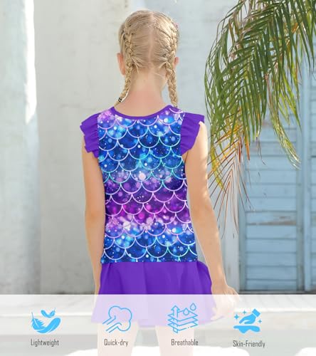 Image of Girls Swimsuit 2 Piece Ruffle Bathing Suit UPF 50+ Tankini Swimsuit Skirt with Lining Size 3-10