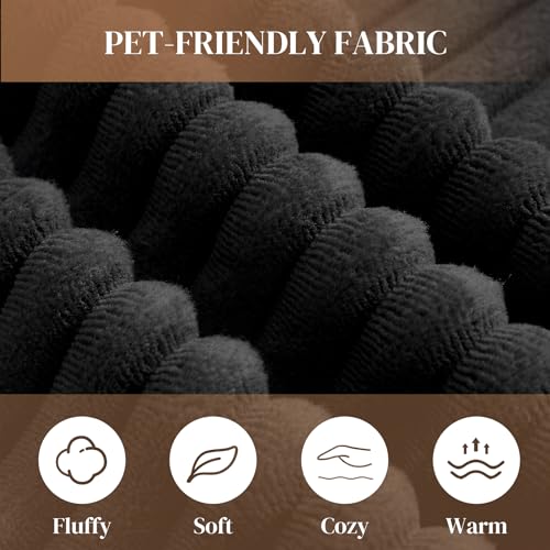 Image of 95 inch L Shaped Cloud Boneless Sectional Couches for Living Room, Modern Comfy Modular Deep Seat Memory Foam Compressed Corduroy Sofa Oversized Left Facing Chaise, No Assembly Required, Balck