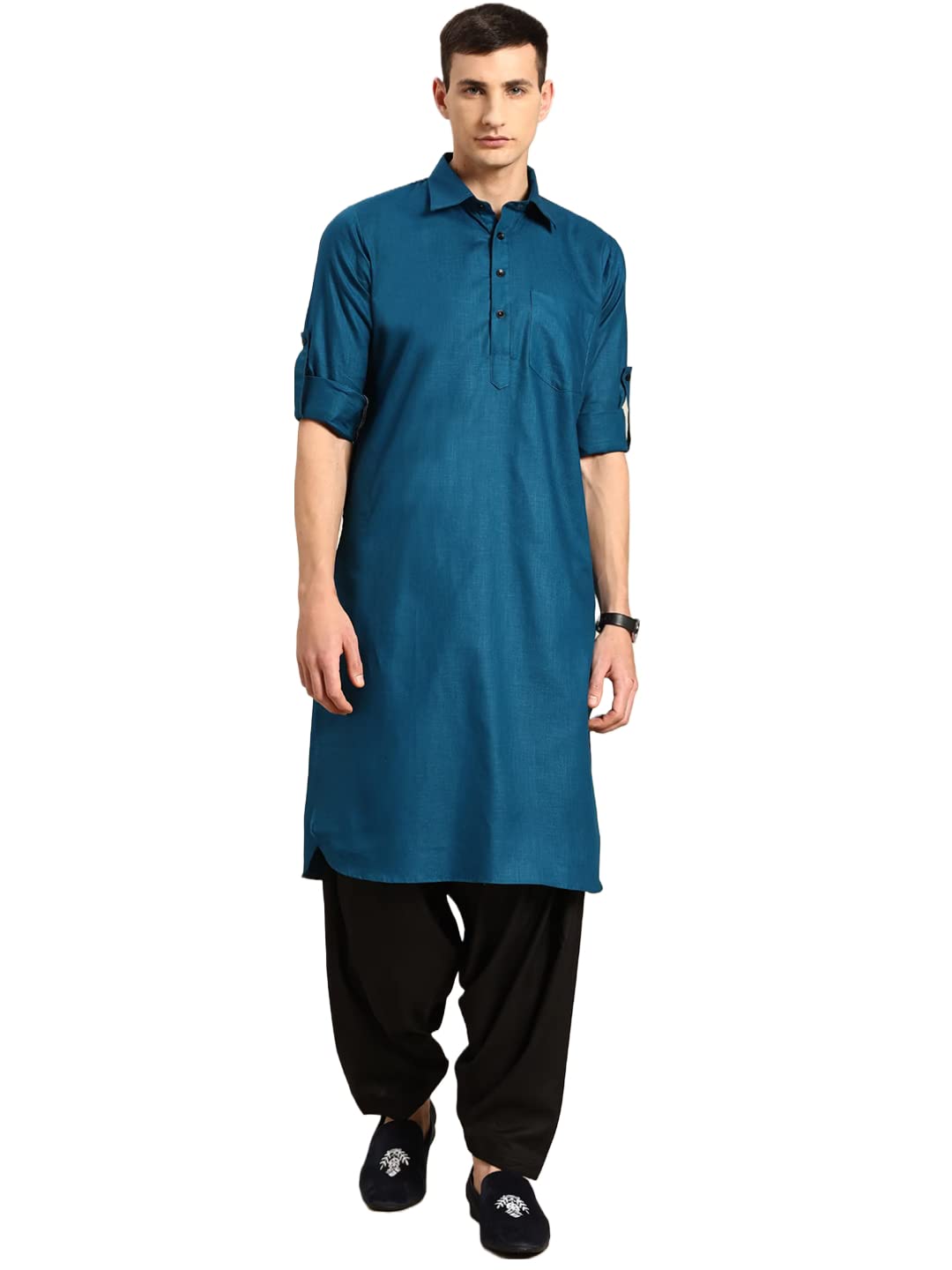 rajubhai hargovindas Men's Cotton Pathani Suit with Elastic Salwar Pajama-picture-14