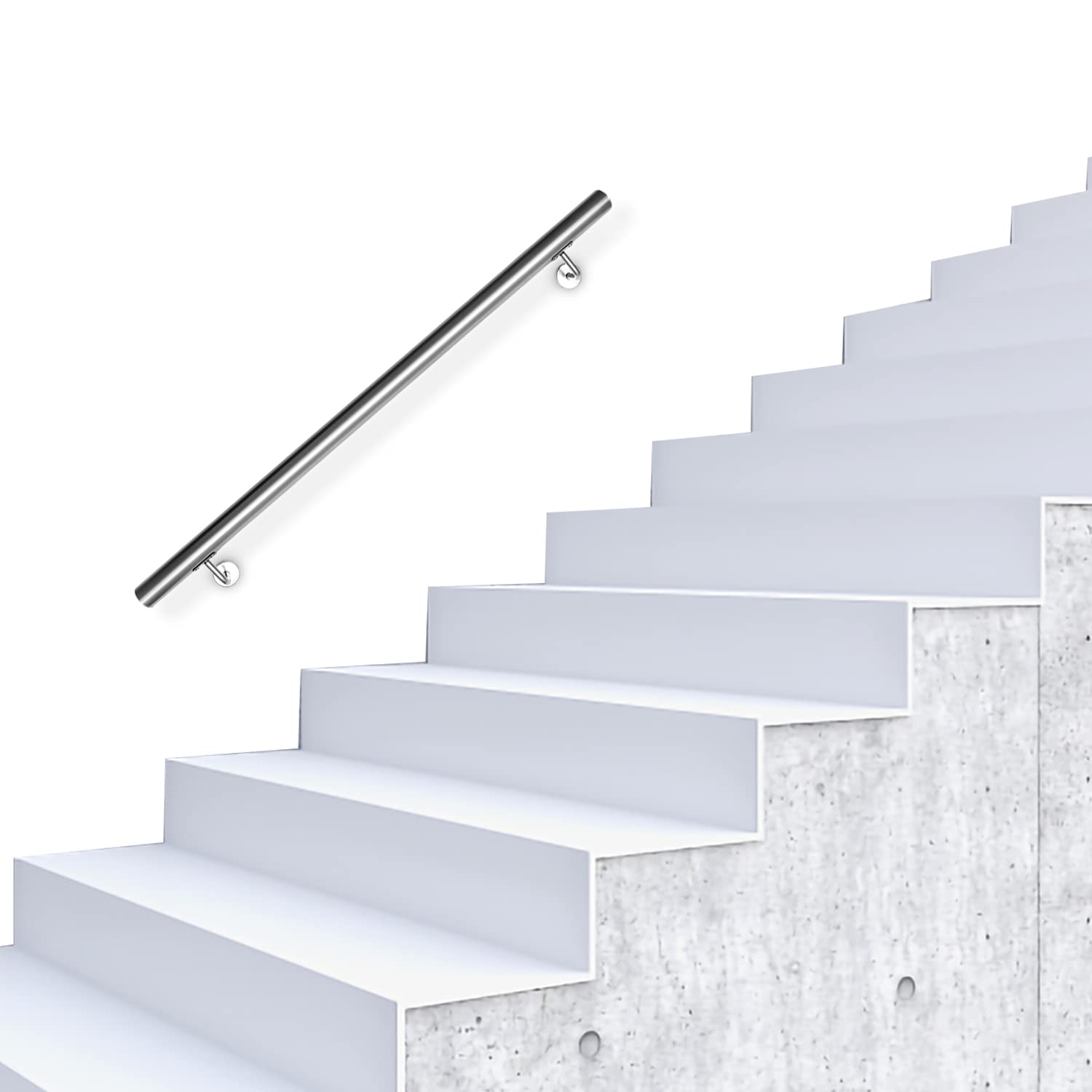 Pasamanos de acero inoxidable para escaleras, pasamanos de pared, escaleras, barra para interior y exterior, incluye soporte de pared y tapas de extremos, diámetro de 42 mm, longitud: 100 cm