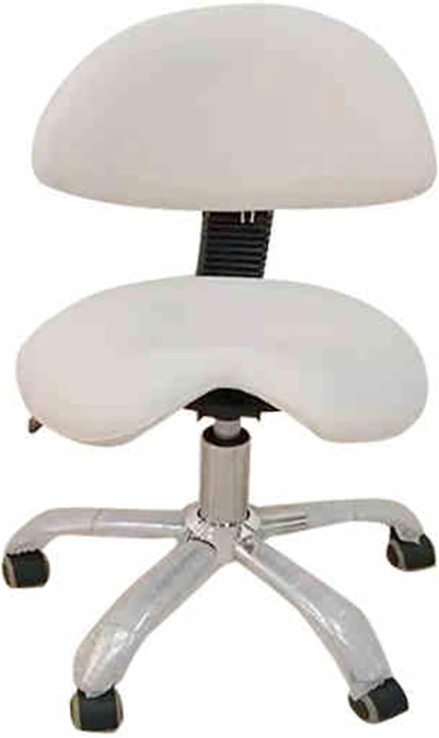 Saddle Stool with Curved Backrest,Rolling Ergonomic Chair with Footrest,Lab Chair with Support and Foot Ring for Tattoo Seat(B)