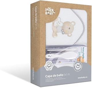 Interbaby - Capa de Baño Bebe Blanco/Gris + Peines Bebe | Toalla con Capucha 100% Algodón, 100x100cm, Unisex | Suave, Secado Rápido | Ideal Recién Nacidos, Bebes y Niños Pequeños | Diseño Love You