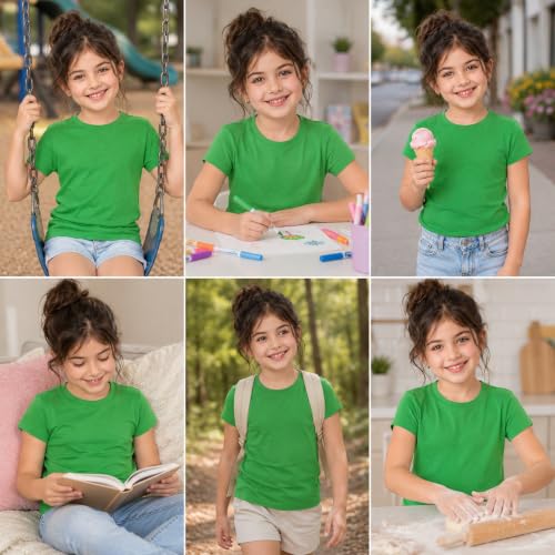 Image of Kids Round Neck Girls Tshirt | Short Sleeves | Natural Organic 100% Cotton Soft Comfortable Fabric | Plain Color Original Branded Half Sleeve | School t-Shirt for Girl Kid | Sleepwear Everyday Casual