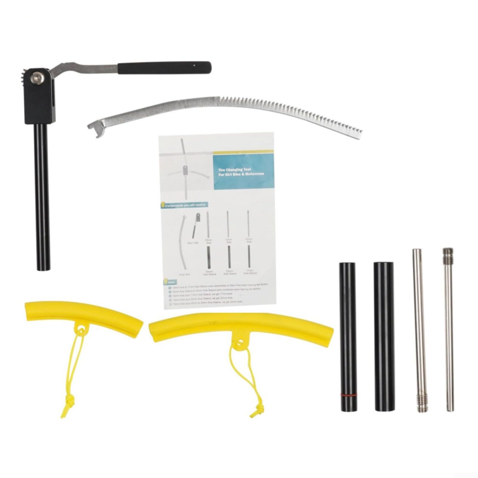 Tragbares Reifenmontage Gestell für Dirt Bike 16-21 Zoll, Werkzeug Kit mit Zahnstange 3 Achsen 10/12/15/17/20/25mm, Schwarz