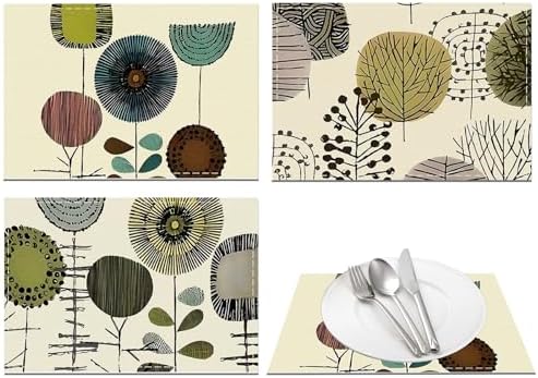 Set Di 3 Tovagliette In Lino Con Motivi Floreali Geometrici 30x45...