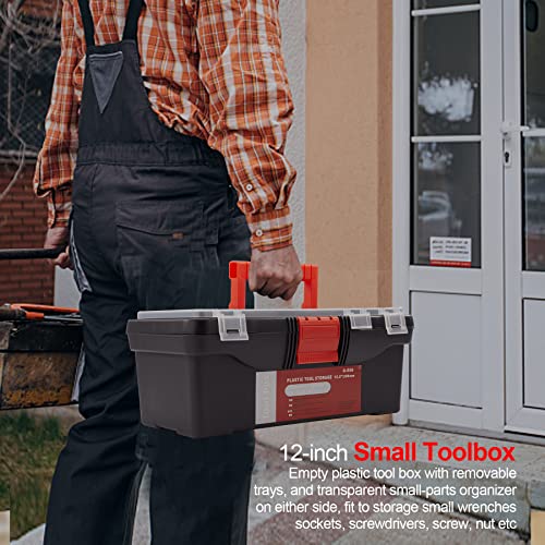 Small Tool Box 14.5-Inch Plastic Tool Boxes Removable Tray Toolbox Organizer Case With Handle Portable Hardware Storage Box For Home, Craftsman And Garage #TOP6