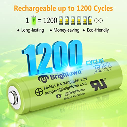 Brightown 12-Pack Rechargeable Aa Batteries, 2400Mah High Capacity Precharged Nimh Double A Rechargeable Batteries For Solar Lights Household Devices, Recharge Up To 1200 Cycles, Ul Certified, 1.2V #TOP1