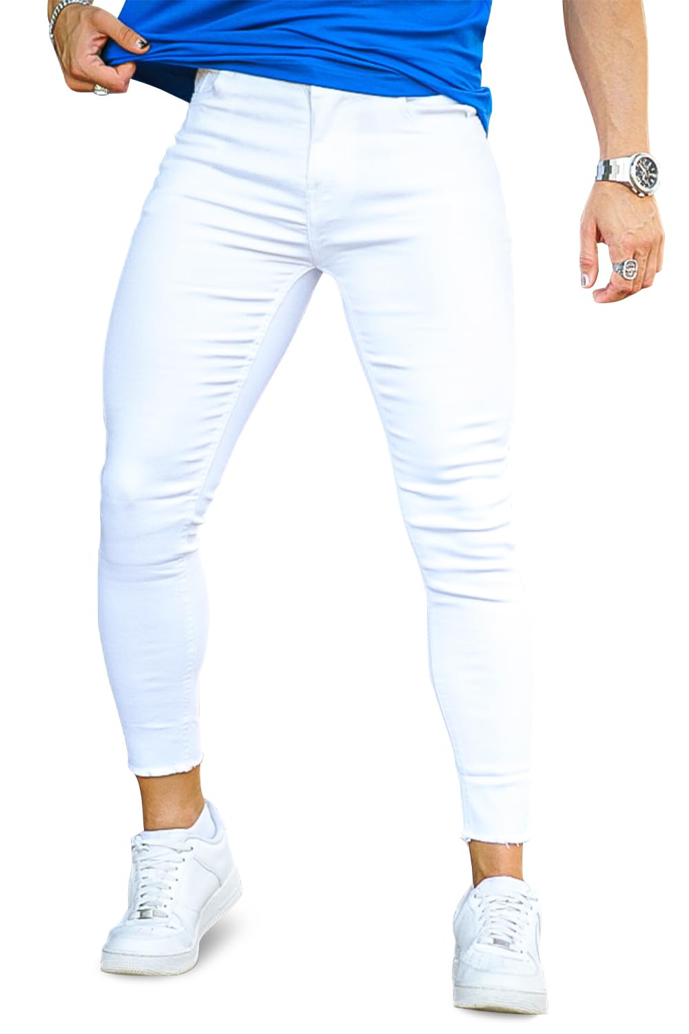 GINGTTO Men's Ripped Jeans Stretch Skinny Denim Pants for Men Tapered Leg