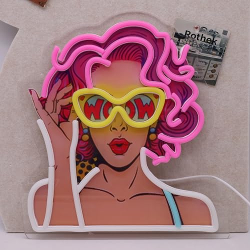 Image of Pop Art Beauty Lady Neon Sign For Wall Decor, Colorful UV Printed Neon Light with Retro Girl Design, LED Artwork for Bar, Bedroom, Game Room, Party Decoration Holiday Birthday Gifts