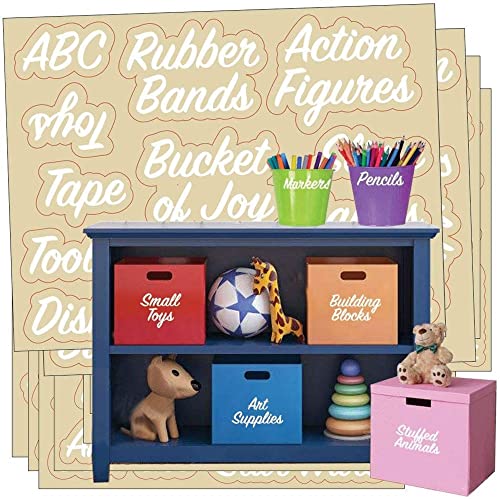 Talented Kitchen Playroom Organization Labels - 120 White Preprinted Stickers for Bins, Containers, Folders, Cubbies - Water Resistant Toy Storage & Craft Supplies Labels