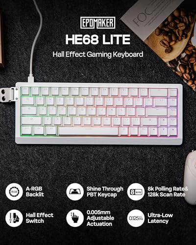 Image of EPOMAKER HE68 Lite Hall Effect Gaming Keyboard, 8k Polling & 128K Scan Rate, 0.01mm Adjustable Trigger, 0.125ms Latency, 5-Layer Sound-Dampened, Snap Key, SOCD, A-RGB, Wired, Mac Software (White)