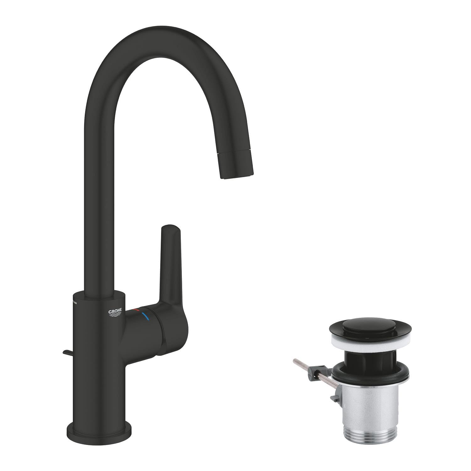 Grohe QuickFix Start - Rubinetto Miscelatore da lavabo, con sistema di scarico, installazione rapida, nero opaco 242032432